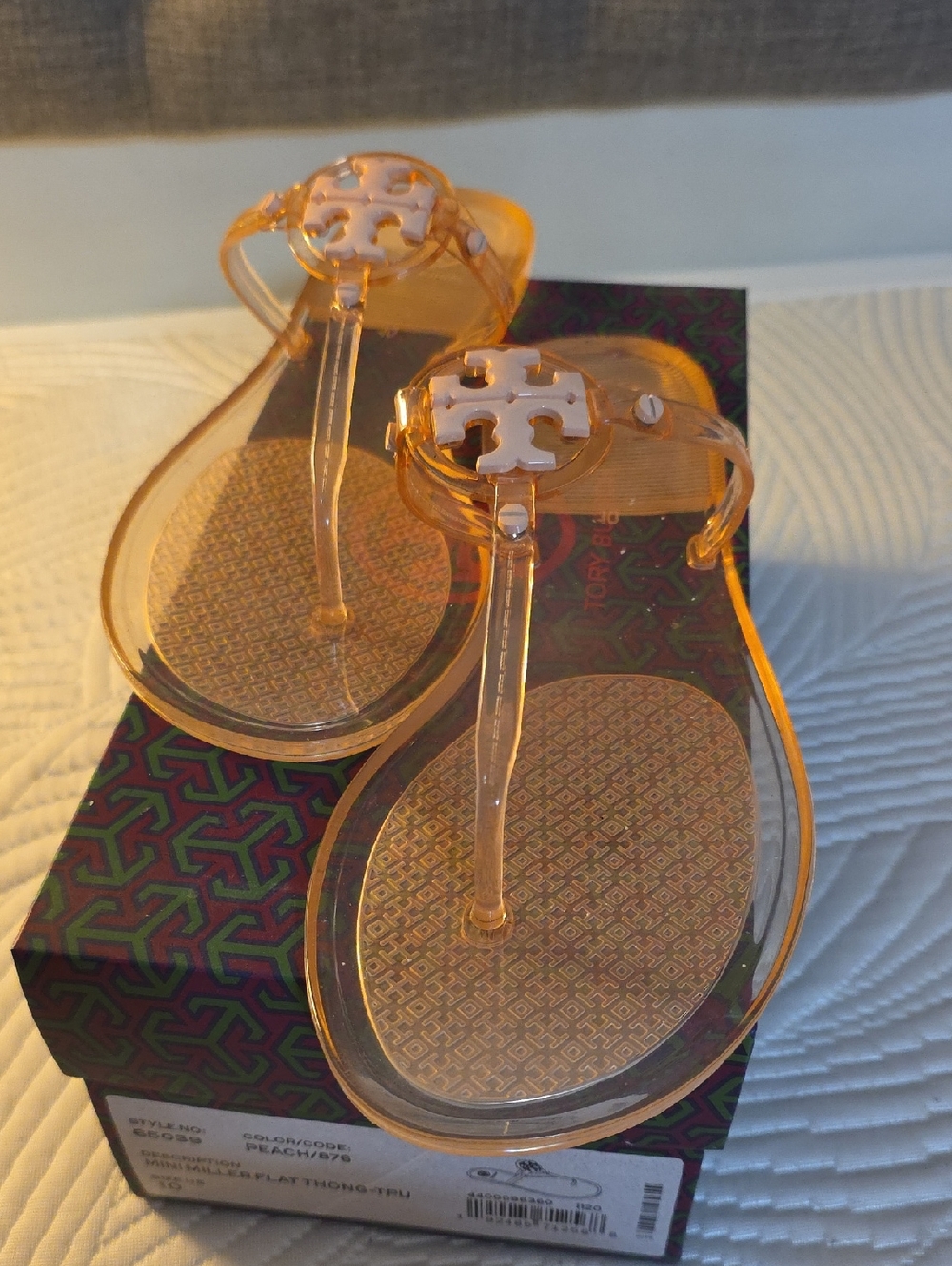 Tory Burch Peach Clear Miller Jelly Sandals with White Logo